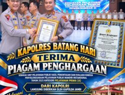 Polres Batang Hari Raih Piagam Penghargaan Pelayanan Publik Kategori Prima (A) dari Kapolri